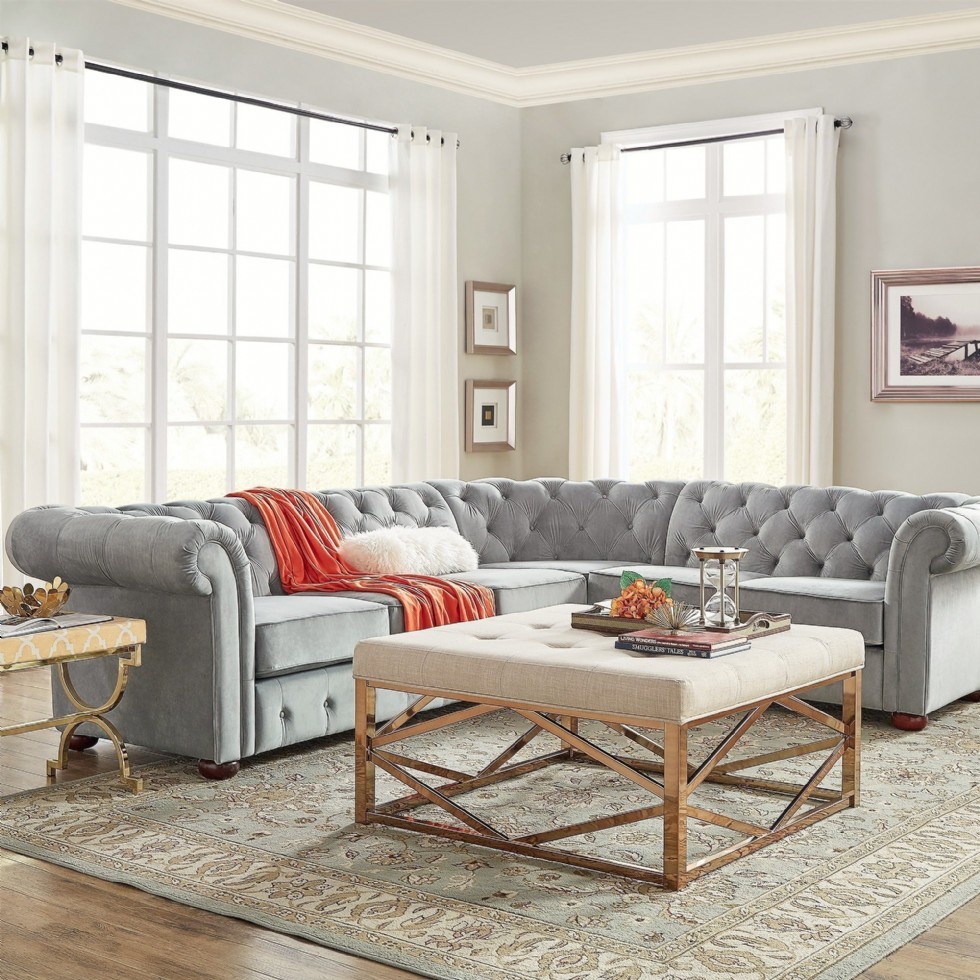 Kodu: 16050 - Gri Chester Köşe Takımı Gray Chesterfield Ecksofa Lüks Klasik