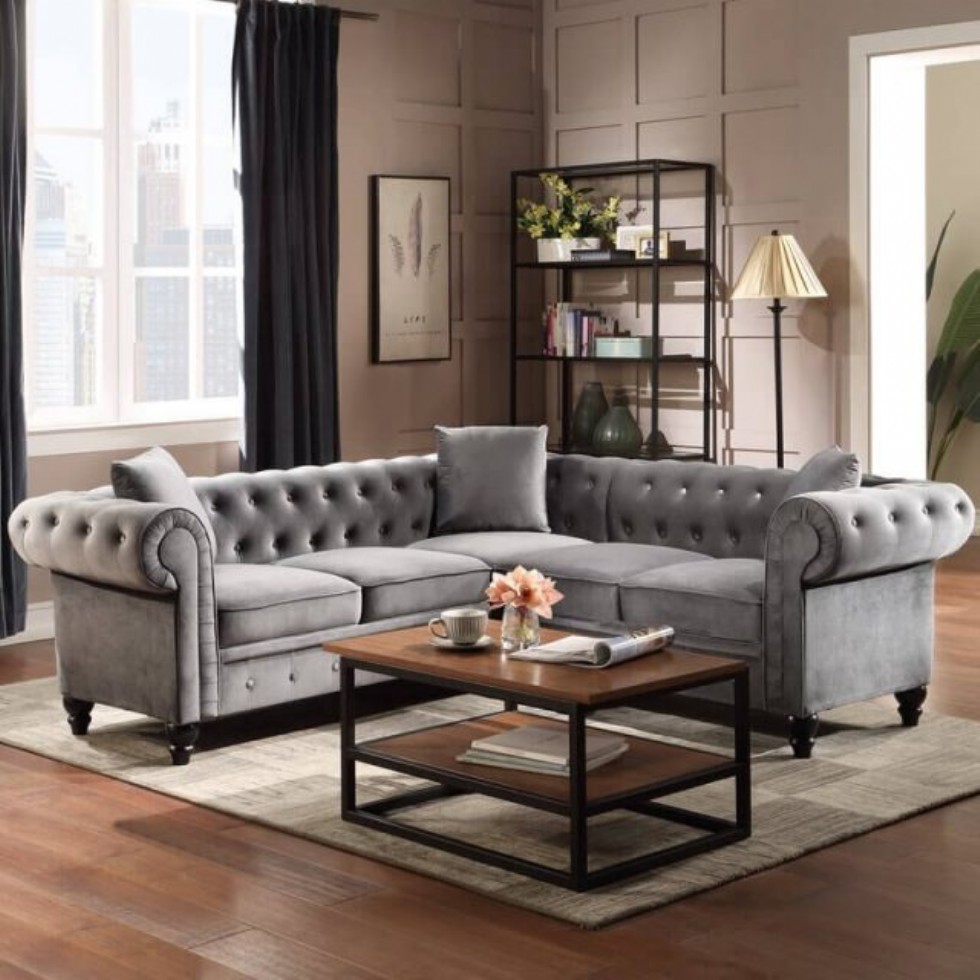 Kodu: 16051 - Gri Chester Köşe Takımı Gray Chesterfield Ecksofa Lüks Klasik