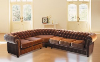 Kahverengi Kadife Chester L Köşe Koltuk Takımı Özel Ölçü Üretim