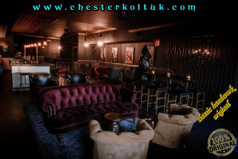 Lüks Bar Kafe Dekorasyonu Chester Koltuk Masa Sandalye Koltuk Mobilya
